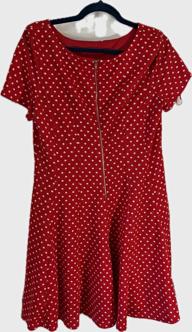 Danny & Nicole Fit & Flare Polka Dot Dress Red/White 16P Petite Stretch